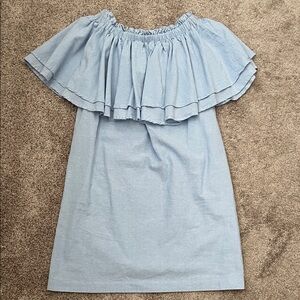 Light Blue Off-Shoulder Chambray Dress